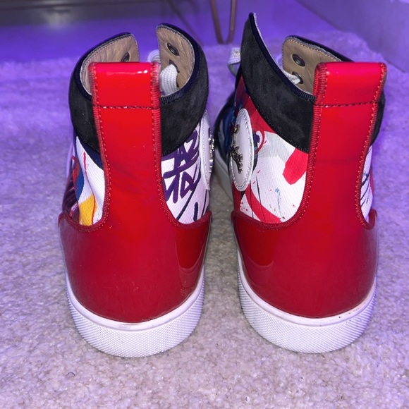 Christian Louboutin Graffiti Sequin And Leather Rantus Orlato High Top Sneakers - Picture 2 of 10